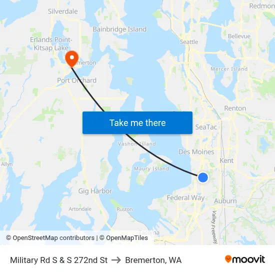 Military Rd S & S 272nd St to Bremerton, WA map