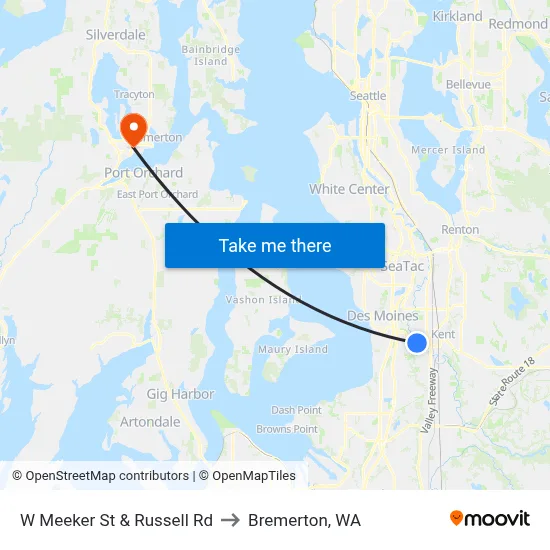 W Meeker St & Russell Rd to Bremerton, WA map
