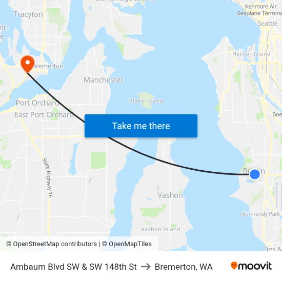 Ambaum Blvd SW & SW 148th St to Bremerton, WA map