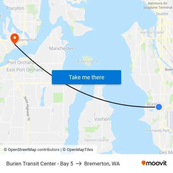 Burien Transit Center - Bay 5 to Bremerton, WA map