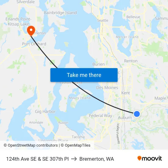 124th Ave SE & SE 307th Pl to Bremerton, WA map