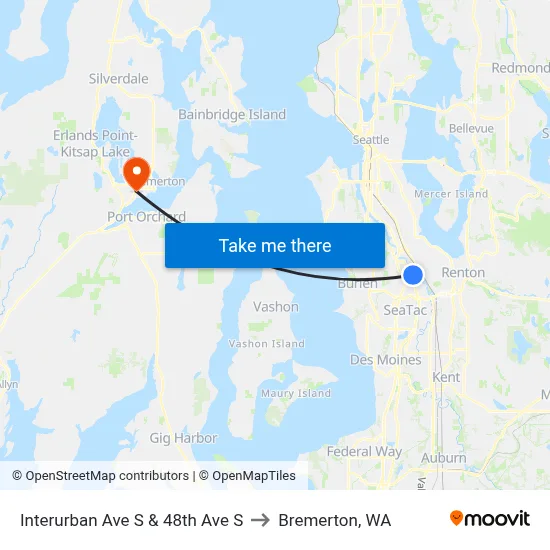 Interurban Ave S & 48th Ave S to Bremerton, WA map