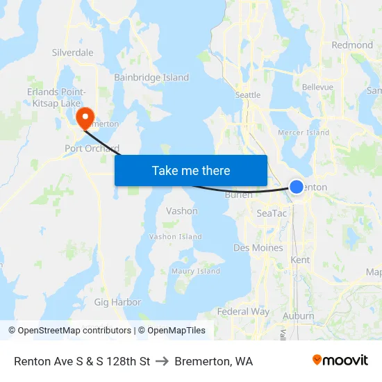 Renton Ave S & S 128th St to Bremerton, WA map