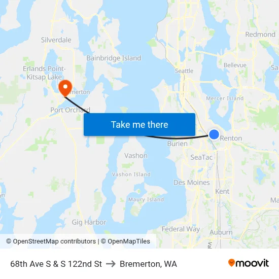 68th Ave S & S 122nd St to Bremerton, WA map