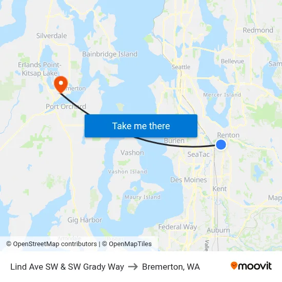 Lind Ave SW & SW Grady Way to Bremerton, WA map