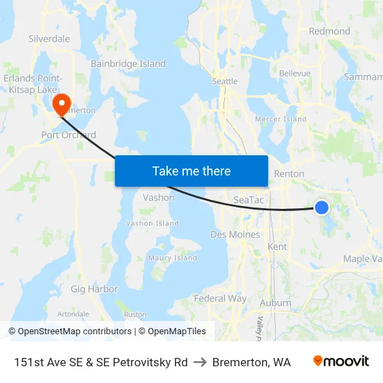 151st Ave SE & SE Petrovitsky Rd to Bremerton, WA map