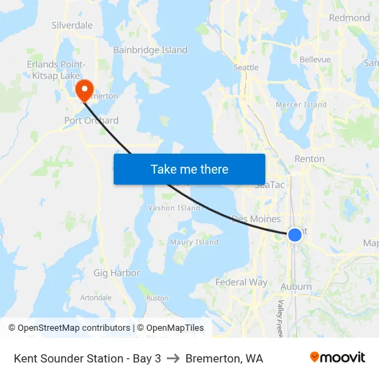 Kent Sounder Station - Bay 3 to Bremerton, WA map