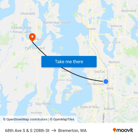 68th Ave S & S 208th St to Bremerton, WA map