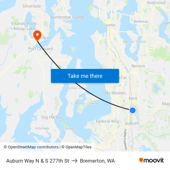 Auburn Way N & S 277th St to Bremerton, WA map