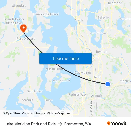 Lake Meridian Park and Ride to Bremerton, WA map