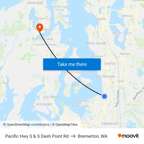 Pacific Hwy S & S Dash Point Rd to Bremerton, WA map