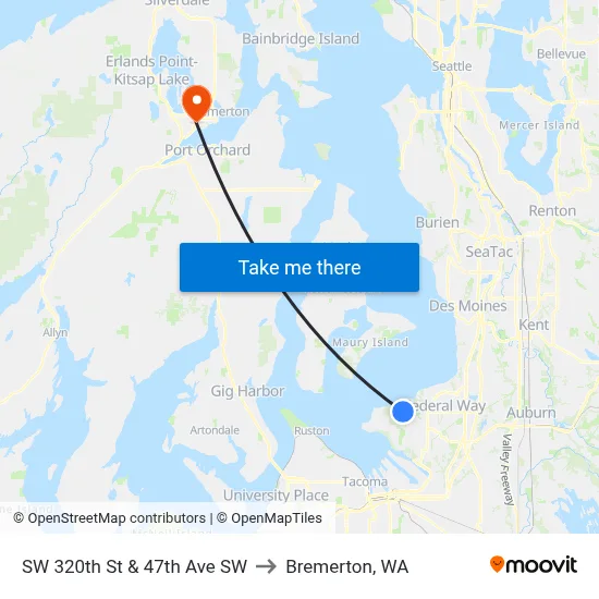 SW 320th St & 47th Ave SW to Bremerton, WA map