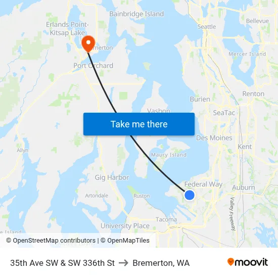 35th Ave SW & SW 336th St to Bremerton, WA map