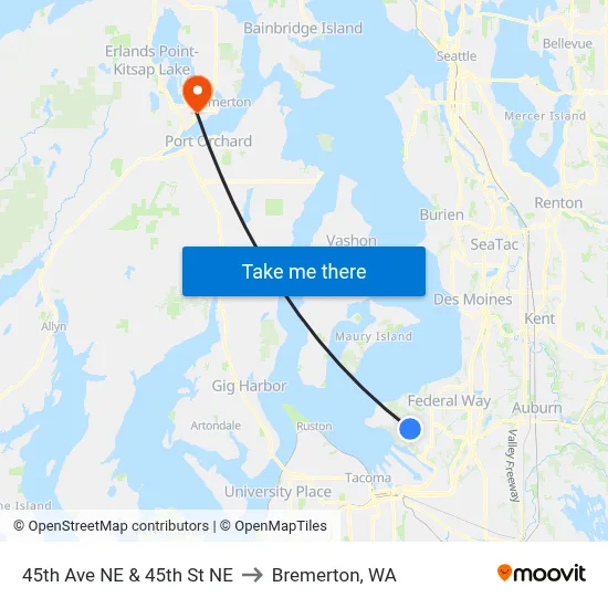 45th Ave NE & 45th St NE to Bremerton, WA map