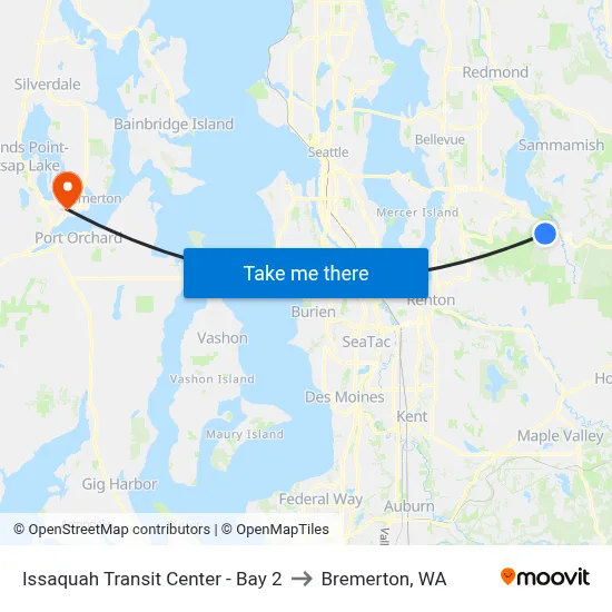 Issaquah Transit Center - Bay 2 to Bremerton, WA map