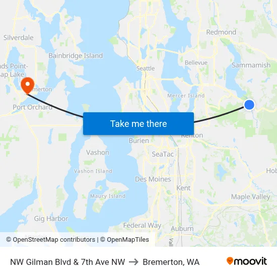 NW Gilman Blvd & 7th Ave NW to Bremerton, WA map