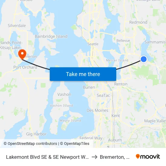Lakemont Blvd SE & SE Newport Way to Bremerton, WA map
