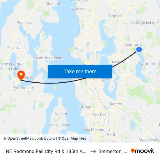 NE Redmond Fall City Rd & 185th Ave NE to Bremerton, WA map