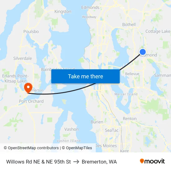 Willows Rd NE & NE 95th St to Bremerton, WA map