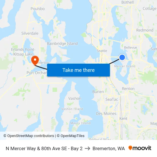 N Mercer Way & 80th Ave SE - Bay 2 to Bremerton, WA map