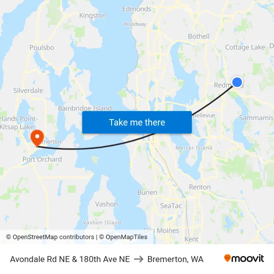 Avondale Rd NE & 180th Ave NE to Bremerton, WA map