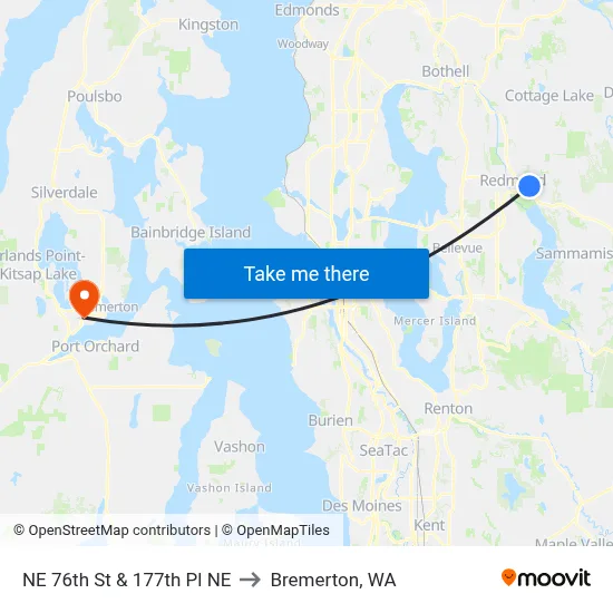 NE 76th St & 177th Pl NE to Bremerton, WA map