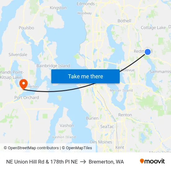 NE Union Hill Rd & 178th Pl NE to Bremerton, WA map