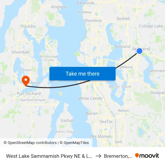 West Lake Sammamish Pkwy NE & Leary Way to Bremerton, WA map