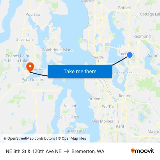 NE 8th St & 120th Ave NE to Bremerton, WA map