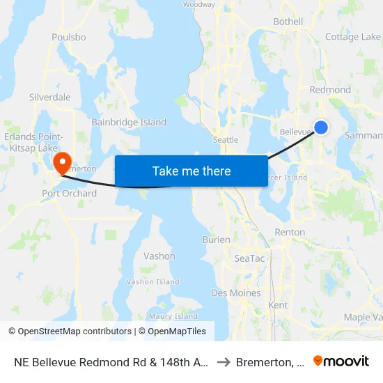 NE Bellevue Redmond Rd & 148th Ave NE to Bremerton, WA map