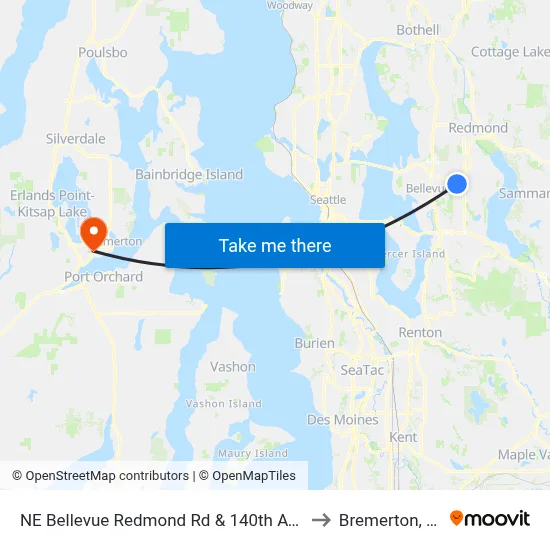 NE Bellevue Redmond Rd & 140th Ave NE to Bremerton, WA map