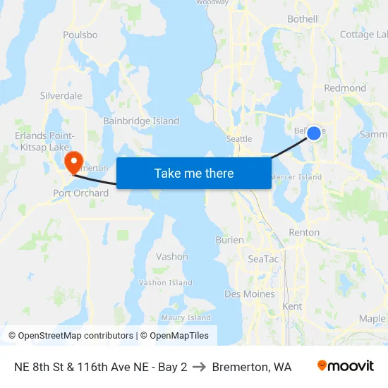 NE 8th St & 116th Ave NE - Bay 2 to Bremerton, WA map