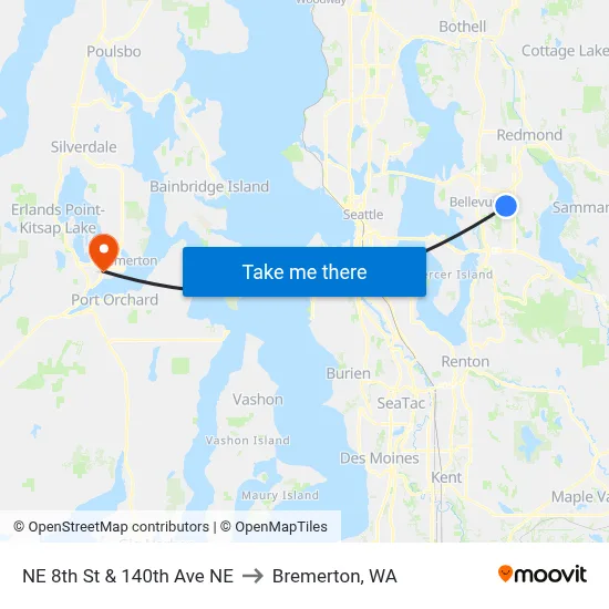 NE 8th St & 140th Ave NE to Bremerton, WA map