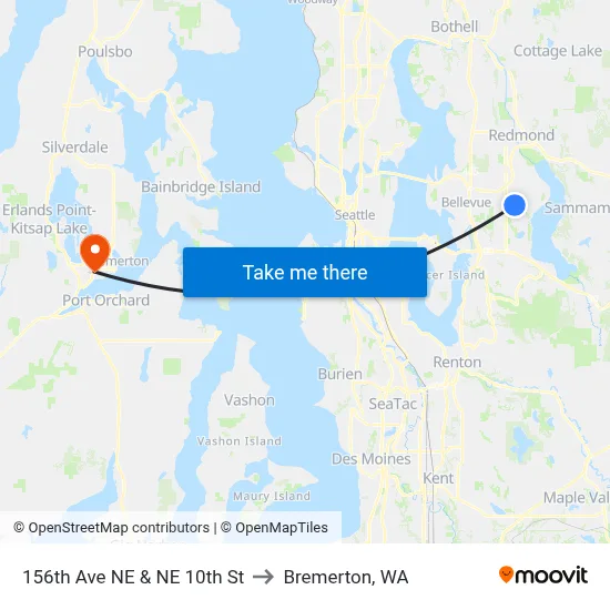 156th Ave NE & NE 10th St to Bremerton, WA map