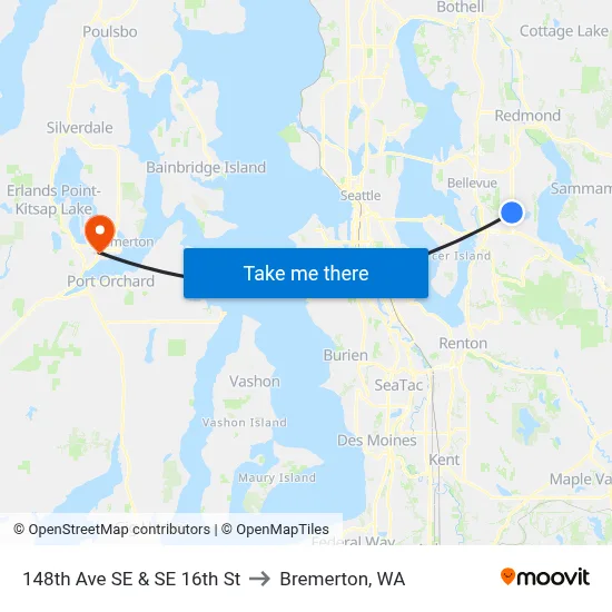148th Ave SE & SE 16th St to Bremerton, WA map