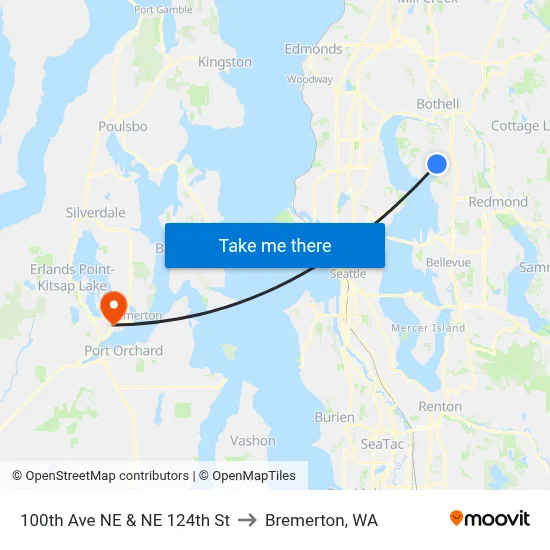 100th Ave NE & NE 124th St to Bremerton, WA map