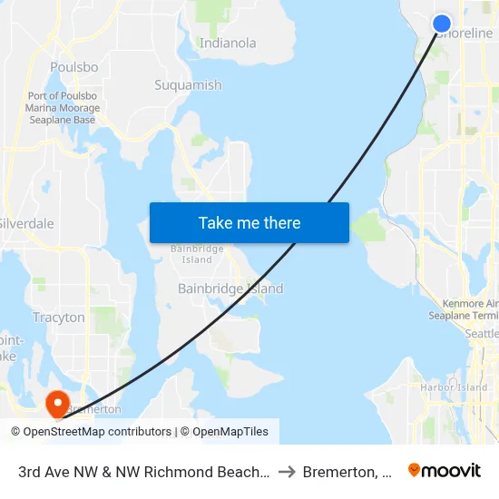 3rd Ave NW & NW Richmond Beach Rd to Bremerton, WA map