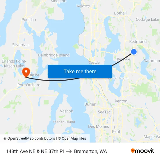 148th Ave NE & NE 37th Pl to Bremerton, WA map