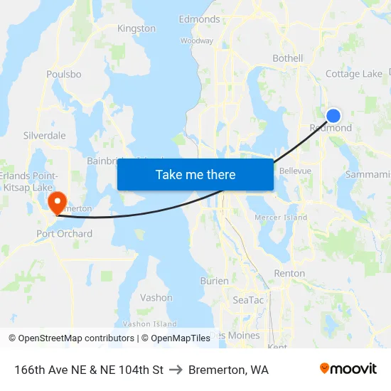 166th Ave NE & NE 104th St to Bremerton, WA map