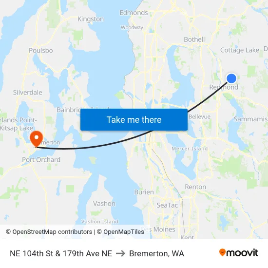 NE 104th St & 179th Ave NE to Bremerton, WA map