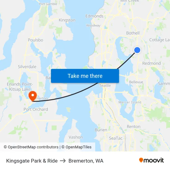 Kingsgate Park & Ride to Bremerton, WA map
