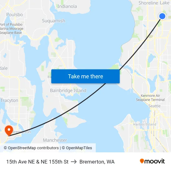 15th Ave NE & NE 155th St to Bremerton, WA map