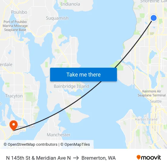 N 145th St & Meridian Ave N to Bremerton, WA map