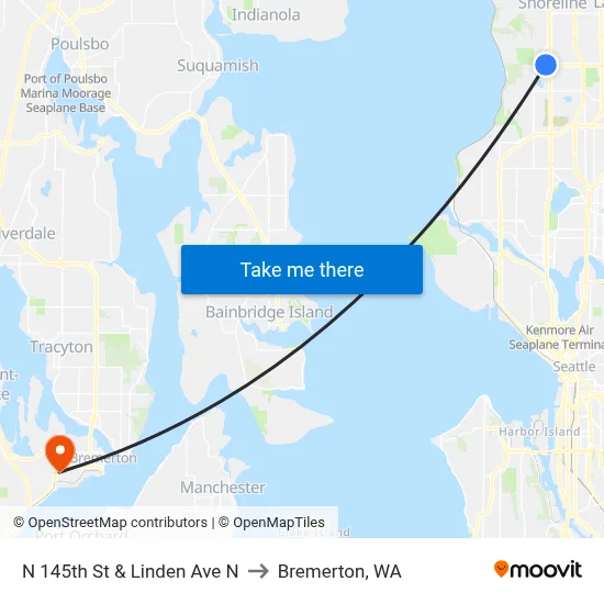 N 145th St & Linden Ave N to Bremerton, WA map