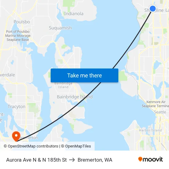 Aurora Ave N & N 185th St to Bremerton, WA map