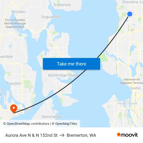 Aurora Ave N & N 152nd St to Bremerton, WA map