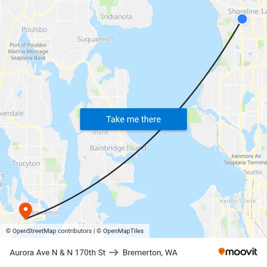 Aurora Ave N & N 170th St to Bremerton, WA map