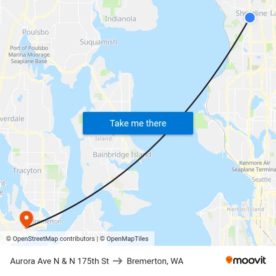 Aurora Ave N & N 175th St to Bremerton, WA map