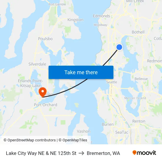 Lake City Way NE & NE 125th St to Bremerton, WA map