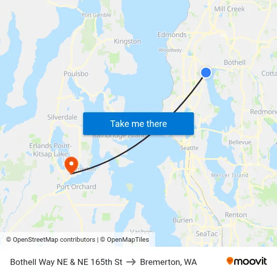 Bothell Way NE & NE 165th St to Bremerton, WA map